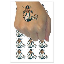 Merman Mermaid Man with Trident Temporary Tattoo Water Resistant Body Art Set