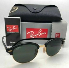 New RAY-BAN Sunglasses CLUBROUND RB 4246 901 51-19 145 Black  Gold w/Green Lens