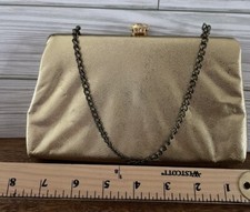 Vintage Gold Lame Clutch Evening Bag Crown Closure and Chain