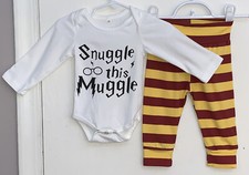Harry Potter Baby Boy Sz 80 Two Piece Outfit Long Sleeve White Top/Striped Pants