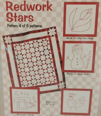 ''Redwork Stars Embroidery Pattern for Quilt Blocks'' by Graywood Designs
