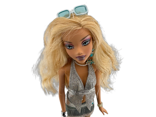 My Scene BLING BLING BARBIE KENNEDY Blonde Hair Doll w/ Stand 2005 Denim Skirt - Picture 5 of 5