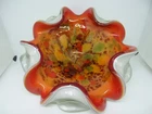 Vintage 1970s Murano Cased Orange White Bowl With Copper Flecks