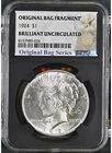 1924 Peace Dollar Original Bag Fragment Label NGC BRILLIANT UNCIRCULATED