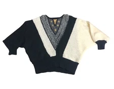 Vintage 80s Answers By Riddles Sweater Womens M Fuzzy Wool Blend Metallic Dolman