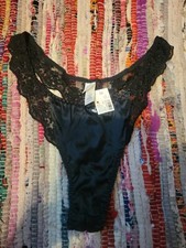 Hot Vtg Rare NWT 90s Victorias Secret High Leg Satin  Lace Black Panties Small