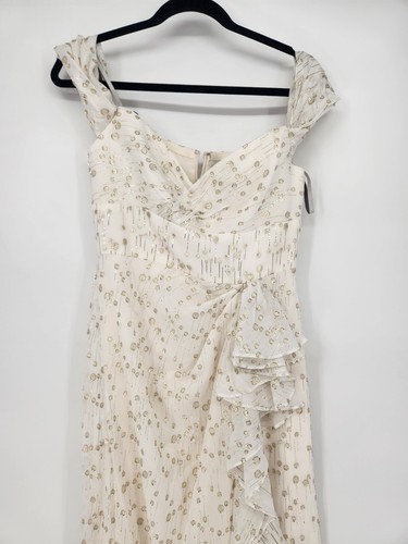 NWT ML Monique Lhuillier Off The Shoulder Metallic Chiffon Gown Sz 6 #2A420 - Picture 5 of 16