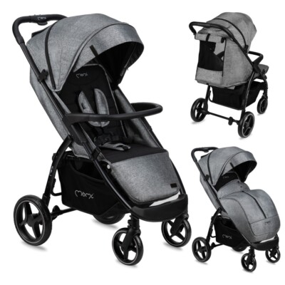 MoMi MIYA Kinderwagen - Große Räder 10 , Becherhalter, Zubehörsatz - Grau