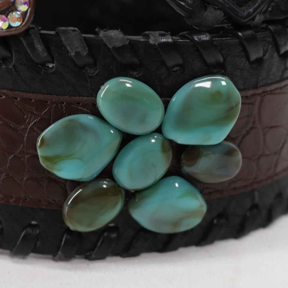 Cinturón de cadera Western Bling ML cuero marrón borde de punto de látigo imitación turquesa grueso Foto 4 de 4