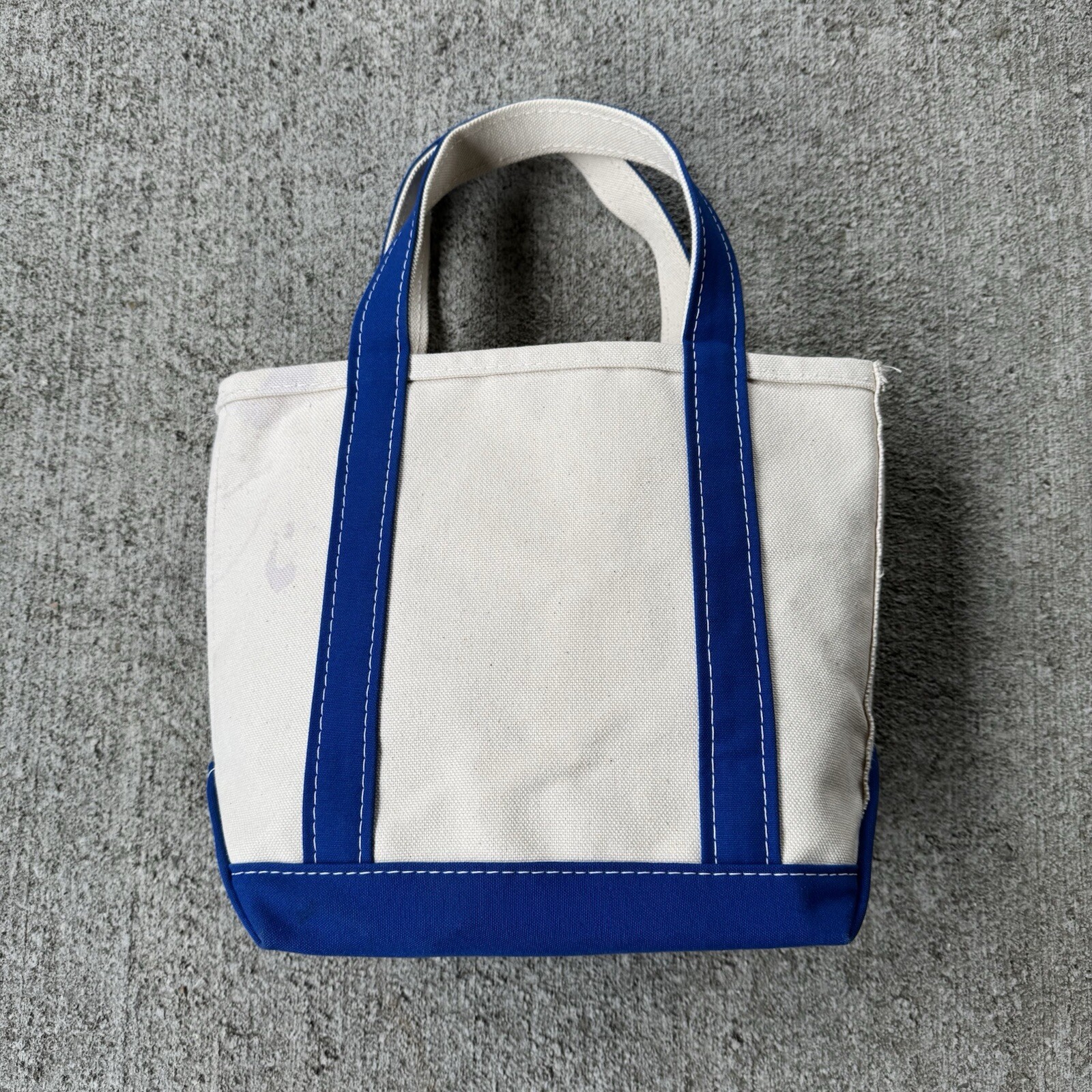 Vintage 90s LL Bean Canvas Boat Tote Bag Made in USA White Blue