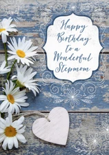 Designer Greetings 5 Daisies and Wooden Heart Birthday Card for Stepmom