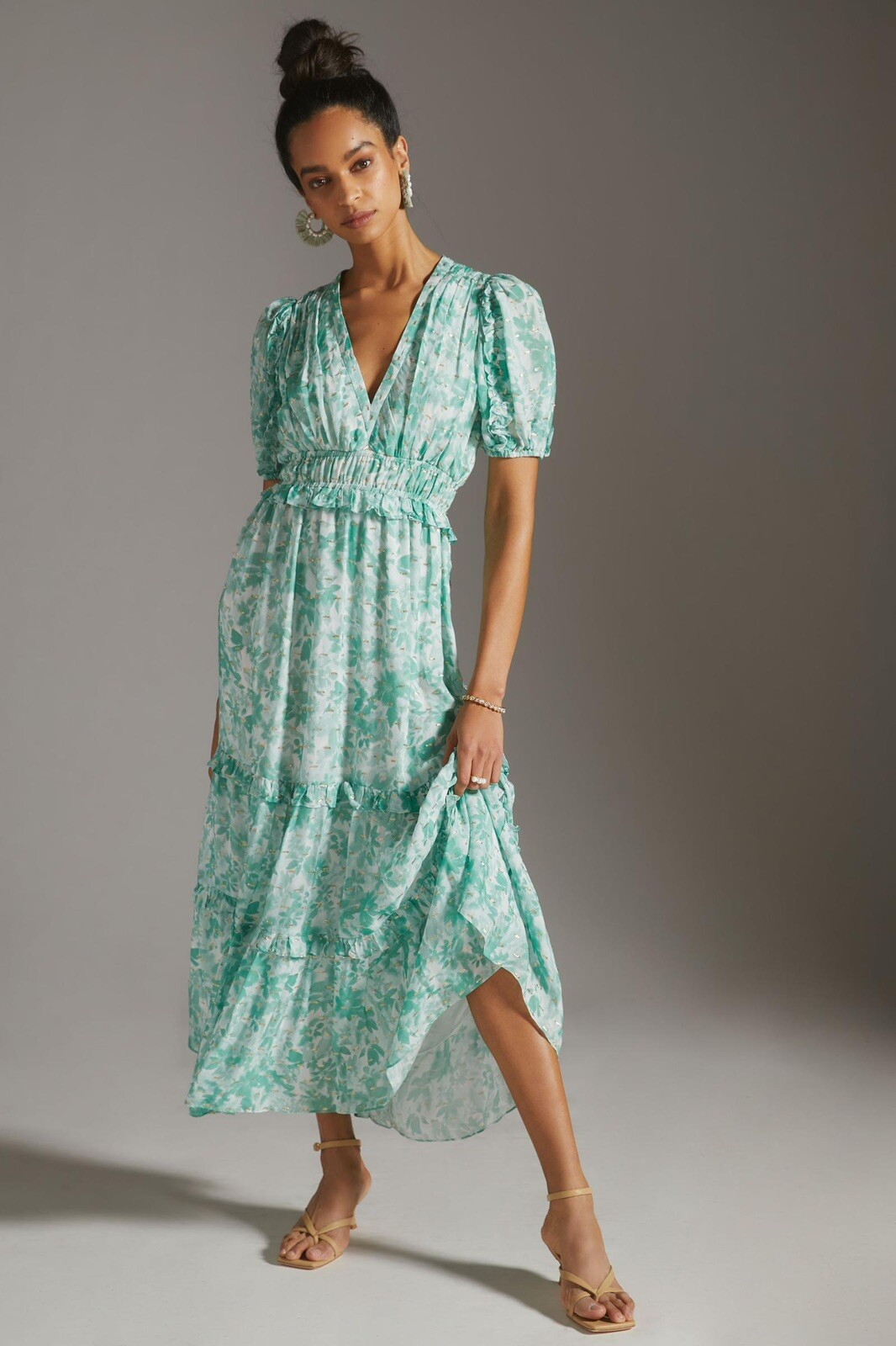 NWT Anthropologie Shoshanna V-Neck Floral Midi Dress - Green - Size 4