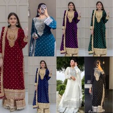 WEDDING STITCHED GHARARA PALAZZO SHARARA TOP PUNJABI SUIT SEQUINS SALWAR KAMEEZ