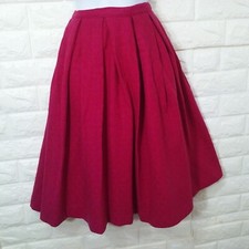 Vintage 50s-60s Handmade Hot Pink Box-Pleat Circle Skirt S 2/4 Wool Boucle Zip