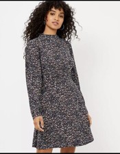 NWT Ann Taylor LOFT Puffed Shoulders Navy Blue Floral Mock Neck Dress Size 4