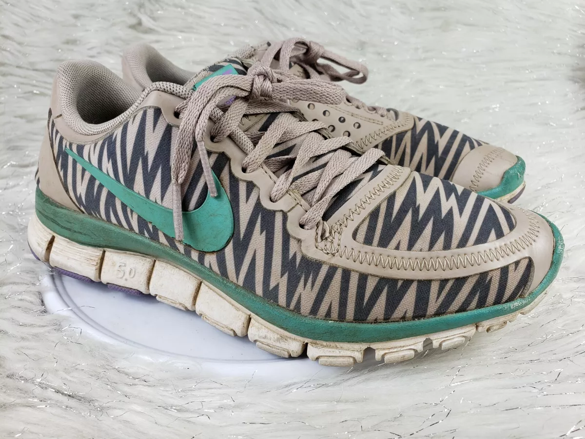 NIKE Womens US 6 EU 36.5 Free 5.0 V4 Zebra Print Medium Orewood Brown 511281 017