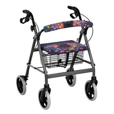 Cat Print Rollator Seat and Backrest Cover Set Walkers Accessories, Kitty Floral
