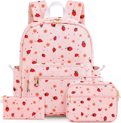 Corduroy Girls Backpack Set，Cute School Backpack for Teens Girls Kids Bookbags f
