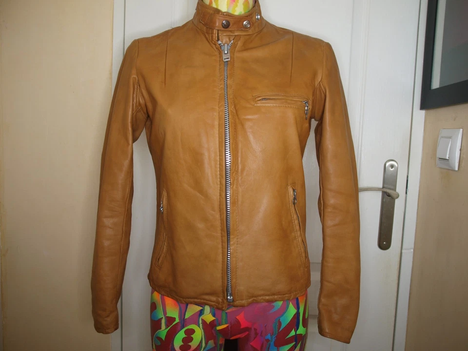 DE COLECCIÓN CAFE RACER SCHOTT 70/80 CUERO CAMELLO MUJER TALLA 10 REINO UNIDO (S/M) - Imagen 3 de 4