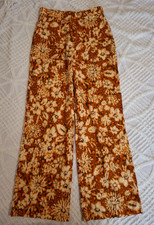 Pantalone donna Zara medio largo gamba dritta floreale arancione lino/cotone vita alta