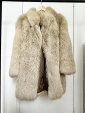 Vintage Champagne Fox Fur Coat Mid Length Shawl Collar Glam 80s 90s fits S-M