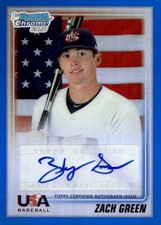2010 Bowman Draft Picks Zach Green Chrome USA Autographs Blue Refractors #/99