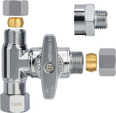 Brass Angle Stop Add-A-Tee Valve, 3/8 Inch Compression Outlet Easy Connect 3 ...