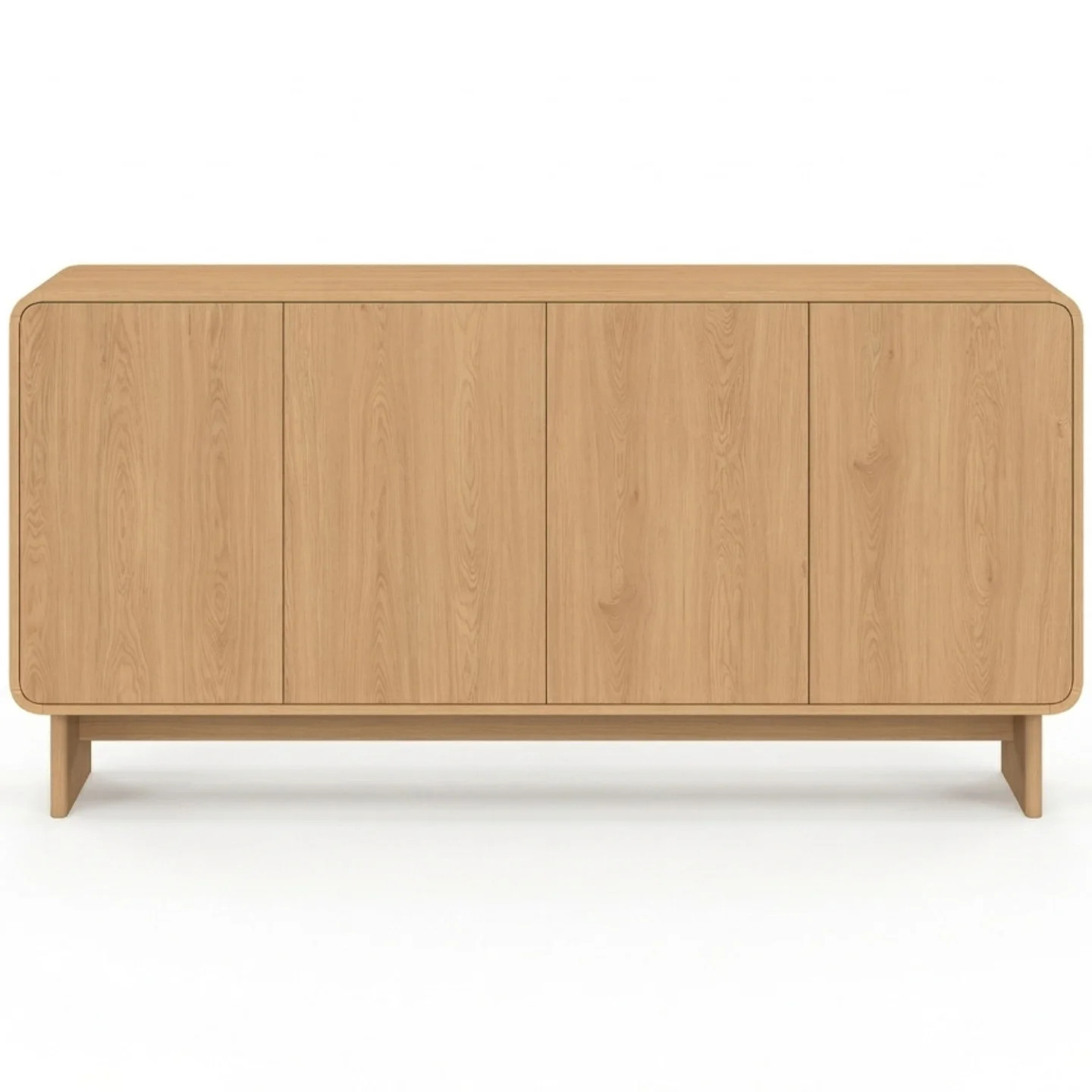 Buffet 160 cm bahut bas design bois clair 4 portes