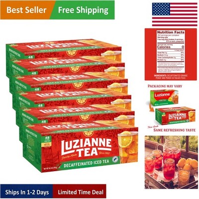 Decaffeinated Iced Tea Bags - Family Size 48ct, 6 Pack Box - Smooth & Refreshing