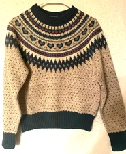Woolrich Vintage Wool Chunky Sweater Pullover Crew Neck Nordic Hearts Women’s S