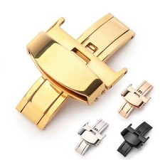 Stainless Steel Watch Buckle Clasp Double Push Fold 16-24mm Butterfly Deployment