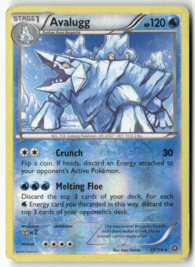 Avalugg 37/114 Rare Steam Siege Pokemon Reverse Holo Heavily Played