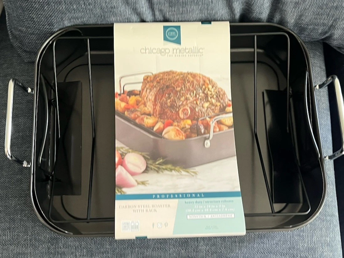 Chicago Metallic Carbon Steel Non-Stick Roasting Pan Tray with Rack, 10L