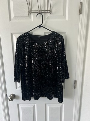 Alfani Women's Black Sequined Pullover Blouse Top Size Large
