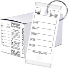 Donkey Key Tags, Laminated Self-Protecting 250 Tags per Box with Metal Rings