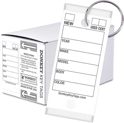 Donkey Key Tags, Laminated Self-Protecting (250 Tags per Box with Metal Rings) (