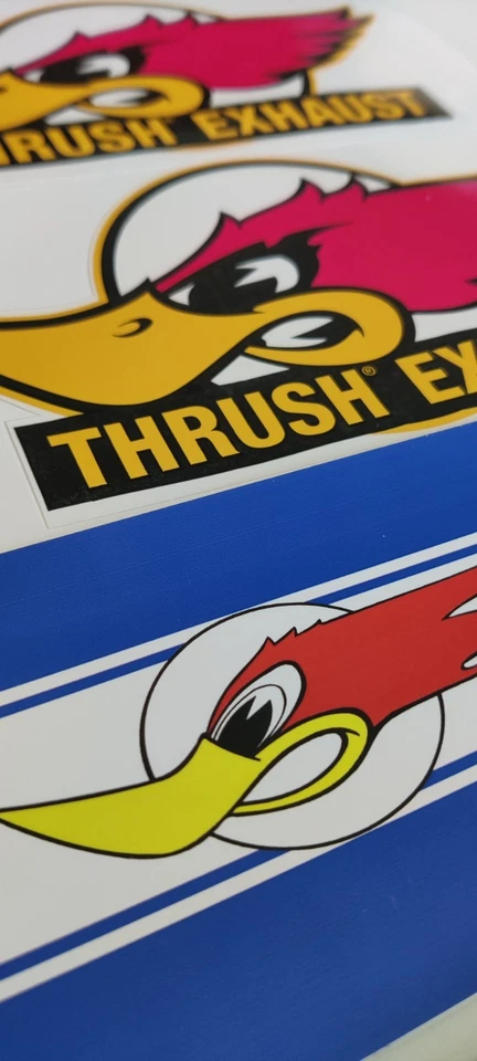 Lote de 2 PARES Calcomanías Clásicas Carreras de Thrush Pegatinas NHRA Gabinetes Garaje Foto 3 de 3