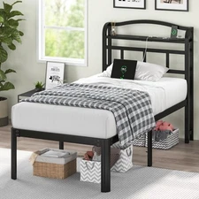 Twin Size Bed Frame - Storage Headboard with Charging Station, Easy Assembly,...