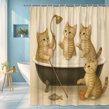 Cute Cat Shower Curtain for Kids Bathroom, Fun Pet Decor