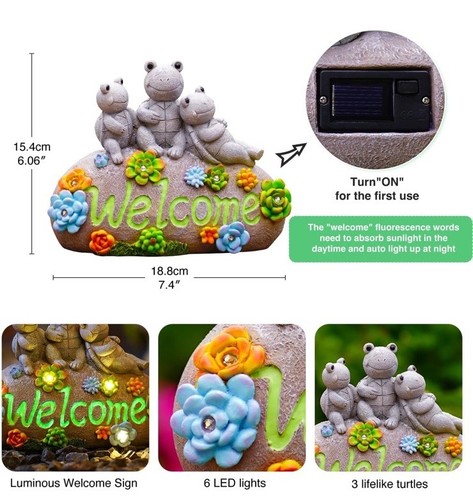 Solar Frog Statues for Garden Decor: Welcome Sign Outside Lawn SEALED NEW GIFT - Picture 2 of 4