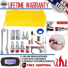 AIR COMPRESSOR ACCESSORY KIT TOOL 25 Ft RECOIL HOSE GUN NOZZES SET 20 PIECES
