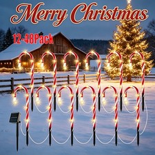 12-48Pack Solar Christmas Candy Cane Lights Solar Pathway Lights Xmas Decoration