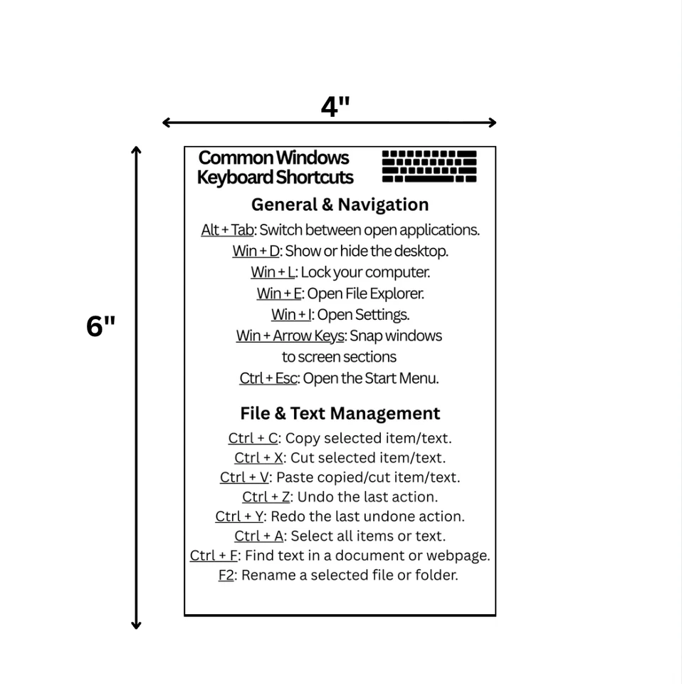 Windows Keyboard Shortcuts Guide Quick Reference Card Cheat Sheet Help Sticker - Image 2 of 3