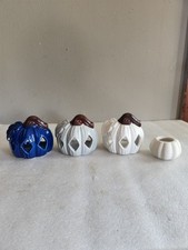 3 Ceramic Pumpkin-Shaped Candle Holders Plus ...