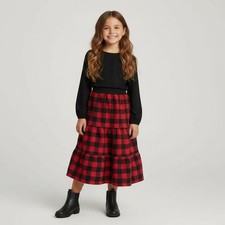 Skirt Flannel Girls 6/7 Maxi Red Buffalo Plaid Ruffle Tier Mom and Pop's Kids