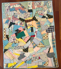 Vintage 1960s Handmade Patchwork Crazy Quilt 51"x65" American Folk Art