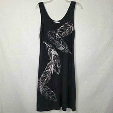 Karen Kane Feather Print Tank Dress L Black Made USA