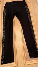 Venus black leggings with gold-toned studded and rhinestone embellishments  L
