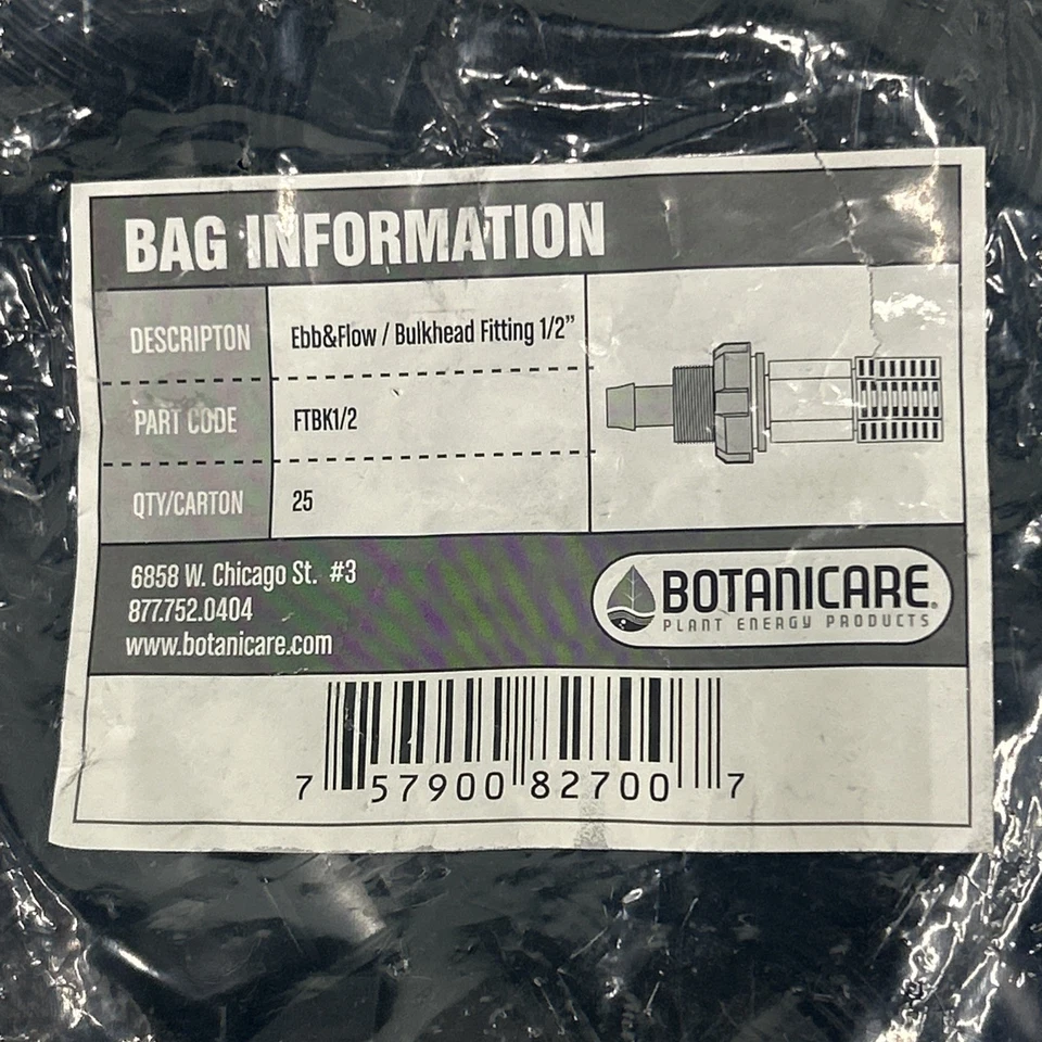 (Paquete de 25) Nuevo Mampara Botanicare 1/2" FTBK1/2 Ebb&Flow Botanicare Foto 2 de 4