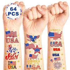 64pc 4th of July Temporary Tattoo Set Patriotic Face Body